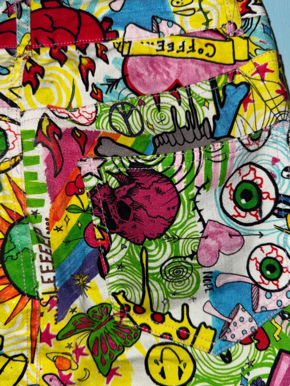 Current Mood Graphic Print Bright Colors Mini Skirt Laceup Side Seams Size Small - Picture 5 of 9